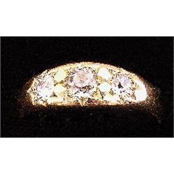 A Victorian three stone gypsy ring set with old cut diamonds, total diamond weight estimated as 0...