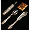 Image 1 : A set of fish servers, the handles cast with stylised foliate decoration, marks to handles JF, Lo...
