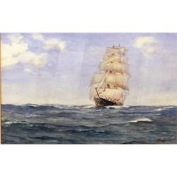 Charles MacConville. "On the Hign Seas", a clipper in full sail, watercolour, signed lower right,...