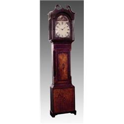 A George III oak, mahogany and inlaid longcase clock, circa 1800, the 12" painted dial with sheep...