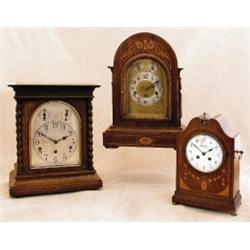 An Edwardian mahogany mantel clock, the 4[3/4]" enamelled dial, inscribed "John Mason/ Rotherham...