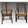 Image 1 : A 19th Century ash winged wavy ladder back elbow chair, the graduated horizontal rails flanked by...