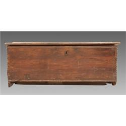 A late 17th/early 18th Century six plank coffer, the rectangular top lifting to reveal a void int...