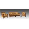 Image 1 : An Edwardian single caned Bergere suite, the mahogany frames with foliate carved and pierced top...