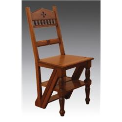 A Victorian Gothic metamorphic chair, circa 1870, the top rail with quatrefoil piercing above tur...