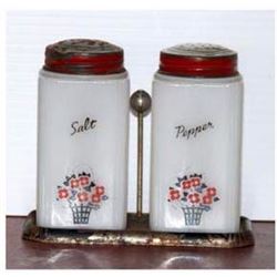 Choice Milk Glass Shakers on Stand