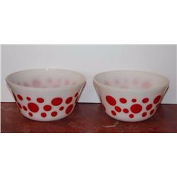 Lot Red Dot Milk Glass Bowls