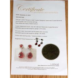 2 Carat Swarovski Crystal Red Ruby Earrings with .46 carat cubic zirconia