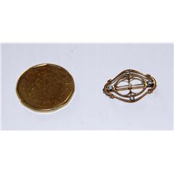 10 K Gold Pendant with Pearl and Blue Stones