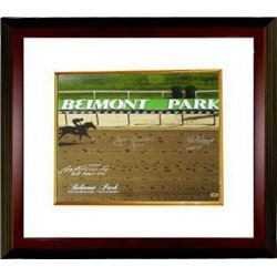 Jean Cruguet Signed Belmont Stakes Winners Belmont Park Horse Racing 16X20 Photo Custom Framed W/ 3 