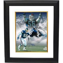 Lawrence Taylor Signed New York Giants 16X20 Photo Custom Framed HOF 99 Collage- JSA Hologram