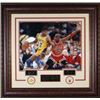 Image 1 : Magic Johnson Unsigned Los Angeles Lakers Engraved Signature Series 33X32 Leather Framed Photo W/ Mi