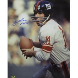Y.A. Tittle Signed New York Giants Color Passing Vertical 8X10 Photo HOF 71