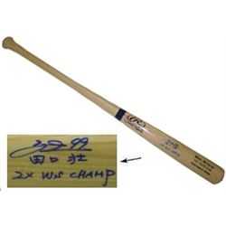 So Taguchi Signed Rawlings Big Stick Blonde Name Engraved Bat 2X WS Champ English/Japanese (Cardinal