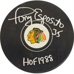 Tony Esposito Signed Chicago Blackhawks Puck HOF 1988