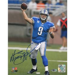 Matthew Stafford Signed Detroit Lions 8X10 Photo (Blue Jersey Passing)- Stafford Hologram