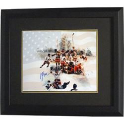 Mike Eruzione Signed 1980 Team USA Olympic Hockey 16X20 Photo Custom Framed Team W/ Flag Miracle On 