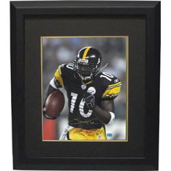 Santonio Holmes Signed Pittsburgh Steelers 16X20 Photo Custom Framed (Black Jersey) - Holmes Hologra