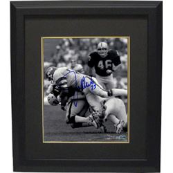Joe Klecko Signed New York Jets 8X10 Photo Custom Framed B&W Sacking Jim Plunkett (New York Sack Exc
