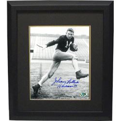 Johnny Lattner Signed Notre Dame Fighting Irish B&W 8X10 Photo Custom Framed (Blue Sig) Heisman '53