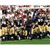 Image 1 : Lou Holtz Signed Notre Dame Fighting Irish 8X10 Photo (Left Sig-Running With Team Under Goal Posts)-