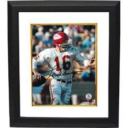 Len Dawson Signed Kansas City Chiefs 8X10 Photo Custom Framed (White Jersey Pass Closeup)