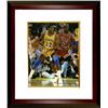 Image 1 : Magic Johnson Signed Los Angeles Lakers 8X10 Photo Custom Framed (Yellow Jersey Post Up Dribble Vert