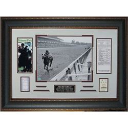 Ron Turcotte 1973 Belmont Stakes Horse Racing Unsigned Photo Leather Framed 22X32 W/ Ticket And Race
