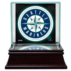 Seattle Mariners Glass Single Baseball Case With Team Logo Background