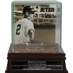Derek Jeter "Side View W/Facade" Background Glass Single Baseball Case W/ Yankee Stadium Authentic D