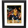 Image 1 : Magic Johnson Signed Los Angeles Lakers 8X10 Photo Custom Framed (Yellow Jersey Dribble-Silver Sig)