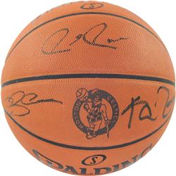 Ray Allen/Paul Pierce/Kevin Garnett Triple Signed Celtics Logo Basketball (Signed In Black)