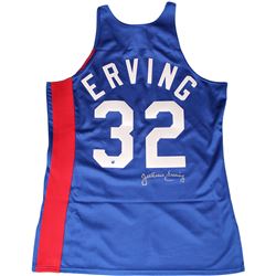 Julius Erving Signed New York Nets Authentic Blue Mitchell And Ness Jersey (Signed In Silver)