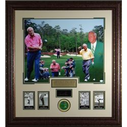 Arnold Palmer Unsigned Engraved Signature Series 30X32 Masters Photo Collage Leather Framed W/ Cards