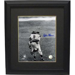 Don Larsen Signed New York Yankees B&W 8X10 Photo Custom Framed (Yogi Berra Hug-1956 WS Perfect Game