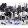 Image 1 : Lou Holtz/Tim Brown Dual Signed Playing Basketball 8X10 Photo