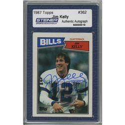 Jim Kelly Signed 1987 Topps Rookie Card W/ " HOF"Insc. (Slabbed By Steiner)