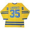 Image 1 : Henrik Lundqvist Signed Yellow Team Sweden Hockey Jersey (Signed In Gold)