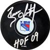 Image 1 : Brian Leetch Signed New York Rangers Puck W/ "HOF 2009" Insc