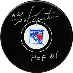 Mike Gartner Signed New York Rangers Puck W/ HOF Insc (AJ Sports World COA)