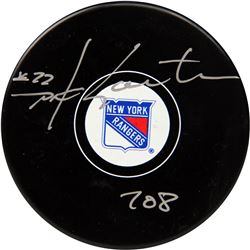 Mike Gartner Signed New York Rangers Puck W/ 708 Insc (AJ Sports World COA)
