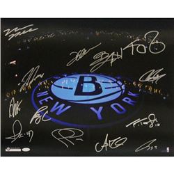 Brooklyn Nets Team Signed “B” Logo Lit Up On Dark Court 16X20 Photo