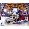 Image 1 : Henrik Lundqvist Signed Glove Save In Net View 16X20 Metallic Photo (Signed In Blue)