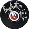 Image 1 : Bryan Trottier Signed NY Islanders Puck W/ "HOF 97" Insc.
