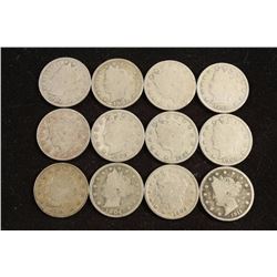 12 ASSORTED LIBERTY "V" NICKELS