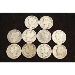 10 ASSORTED 1920'S MERCURY DIMES