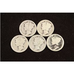5 ASSORTED TEEN'S MERCURY DIMES