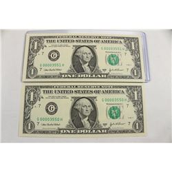 2-2003-A $1 FRN'S LOW CONSECUTIVE SERIAL 'S UNC