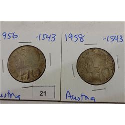 1956 & 1958 AUSTRIA SILVER 10 SCHILLING