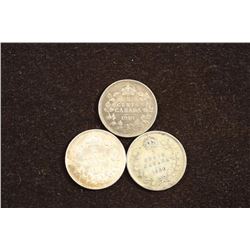 1918,19 & 1920 CANADA SILVER 5 CENTS